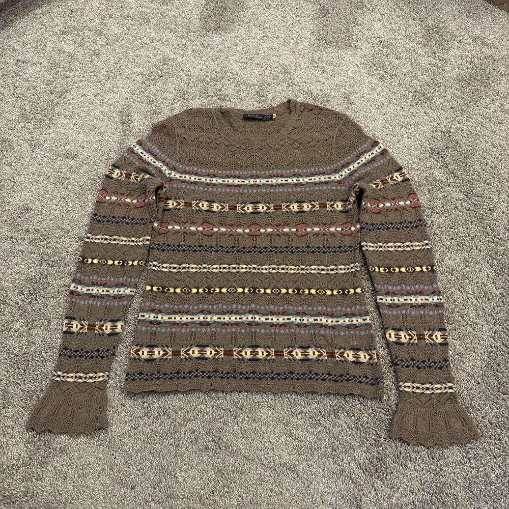 Polo Ralph Lauren Fair Isle Lightweight Aztec Sweater Cream Medium Striped